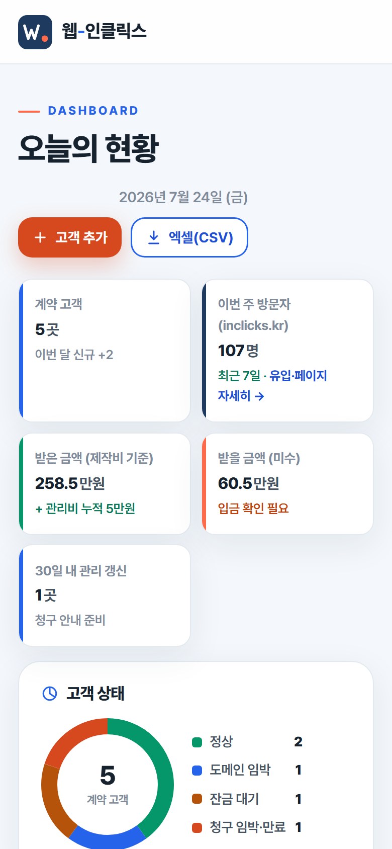 운영자 페이지 모바일 화면 예시